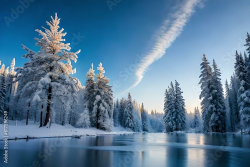 winter landscape with trees and snow GENERATIVE AI ©  ALLAH LOVE