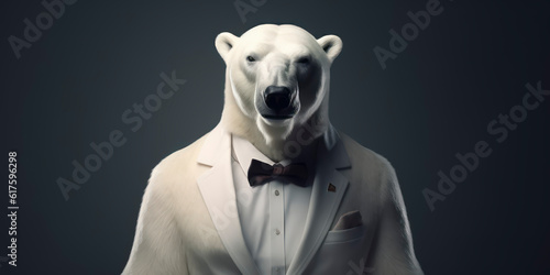 A portrait of a Polar Bear wearing a business suit. AI Generated