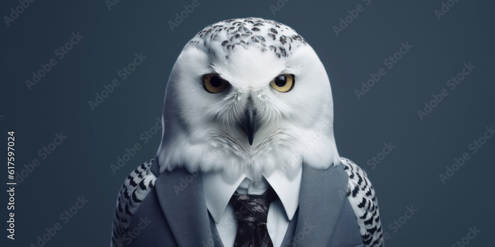 A portrait of a Snow Owl wearing a business suit. AI Generated A portrait of a Snow Owl wearing a business suit. AI Generated