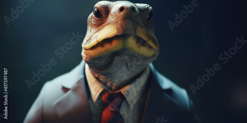 A portrait of a Turtle wearing a business suit. AI Generated