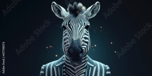 A portrait of a Zebra wearing a business suit. AI Generated