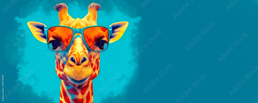 Naklejka premium illustration of a giraffe. Panorama background. generative AI.