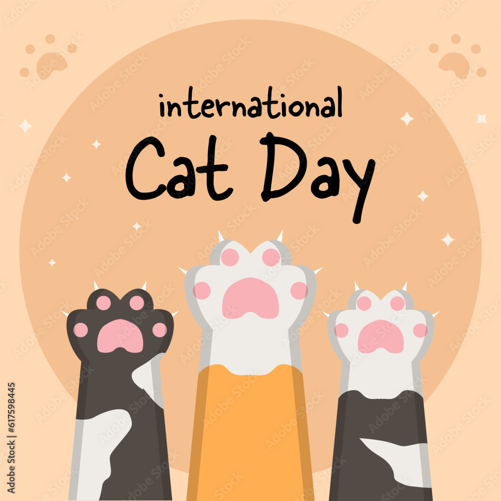 Fototapeta premium international cat day illustration design vector with three foot cats of different motifs