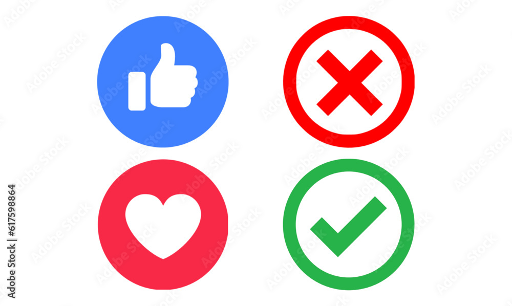 Lampung, Indonesia - June 11, 2023: Like, Love, Checklist, Stop symbols on social media