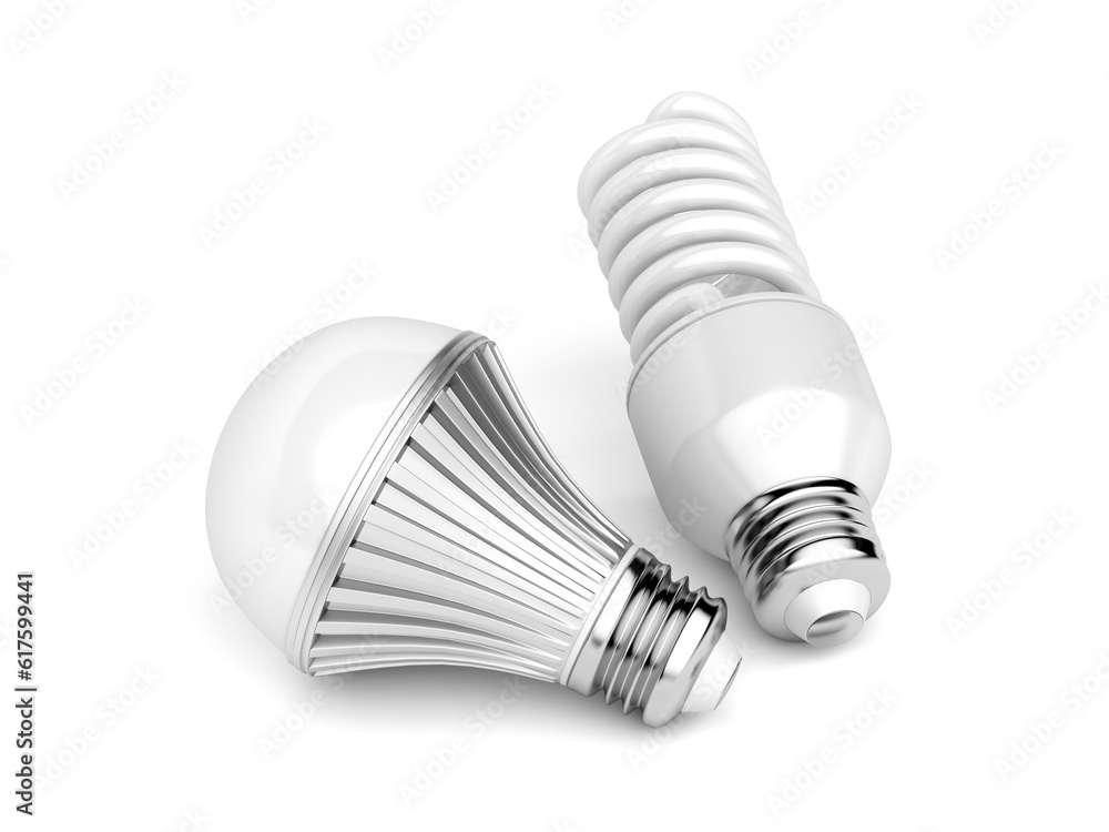 LED and CFL light bulbs on white background LED and CFL light bulbs on white background