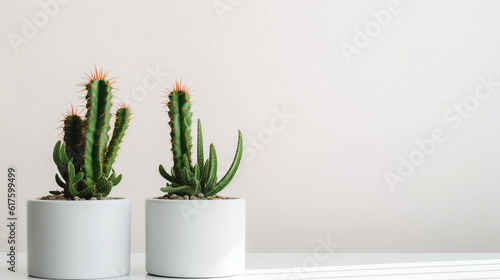 modern minimalist banner or header two potted cactus