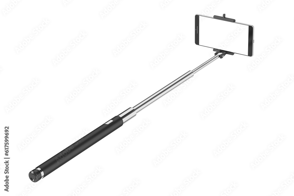 Smart phone with blank display, mounted in selfie stick monopod Smart phone with blank display, mounted in selfie stick monopod