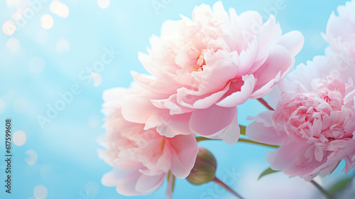 ぼやけたソフトフィルターを備えた水色のターコイズブルーの背景に美しいピンクの大きな花GenerativeAI