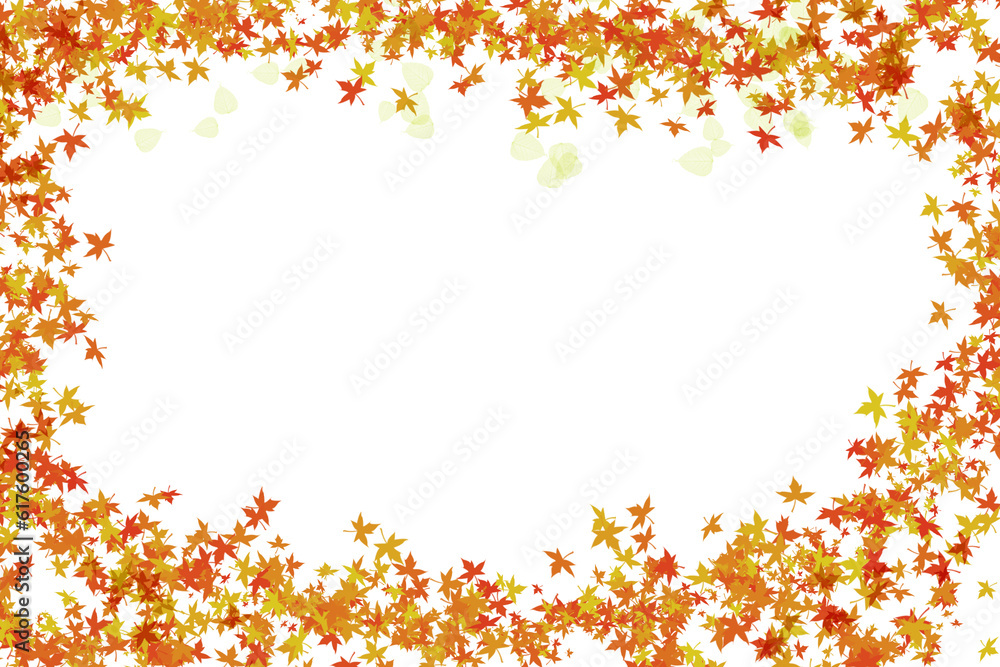 Festive bright frame of autumn leaves and transparent petal framing with white base Festive bright frame of autumn leaves and transparent petal framing with white base