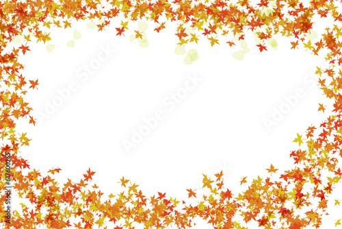 Festive bright frame of autumn leaves and transparent petal framing with white base