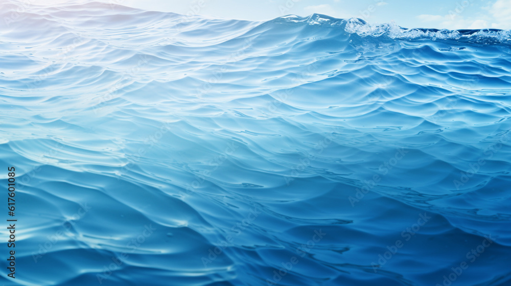 水上の光の波のテクスチャーを持つ美しい自然な水色の背景GenerativeAI