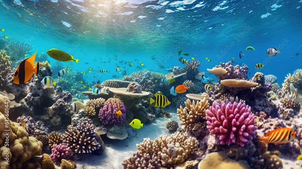 Obraz premium Underwater Paradise: Capturing Exotic Fishes and Coral Reef of the Red Sea in a Stock Photo
