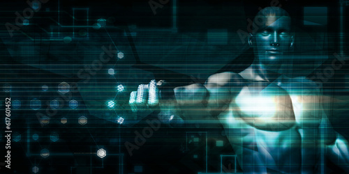 Wallpaper Mural Futuristic Interface with Android Robot User as Concept Torontodigital.ca