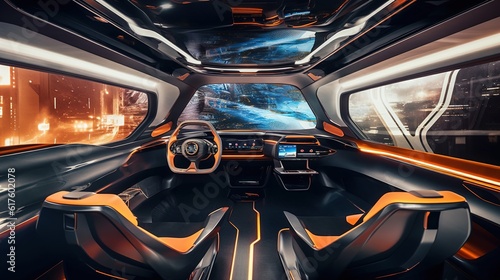 Futuristic Minimalist Design: Unveiling the Interior of the Autonomous Electric Vehicle Cabin © shahzaib