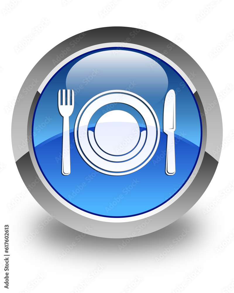 Food plate icon isolated on glossy blue round button abstract illustration Food plate icon isolated on glossy blue round button abstract illustration