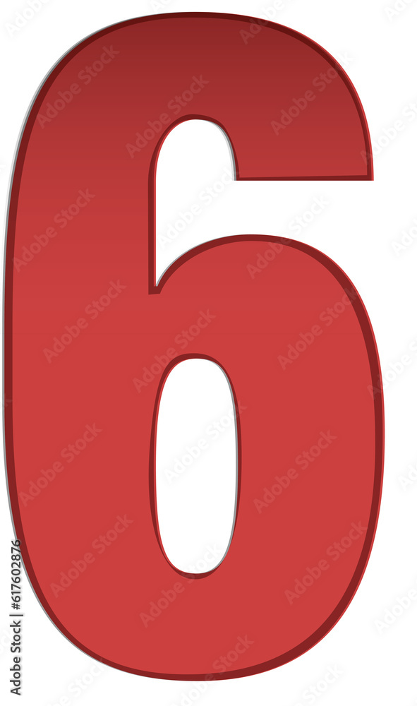 Red font, number 6