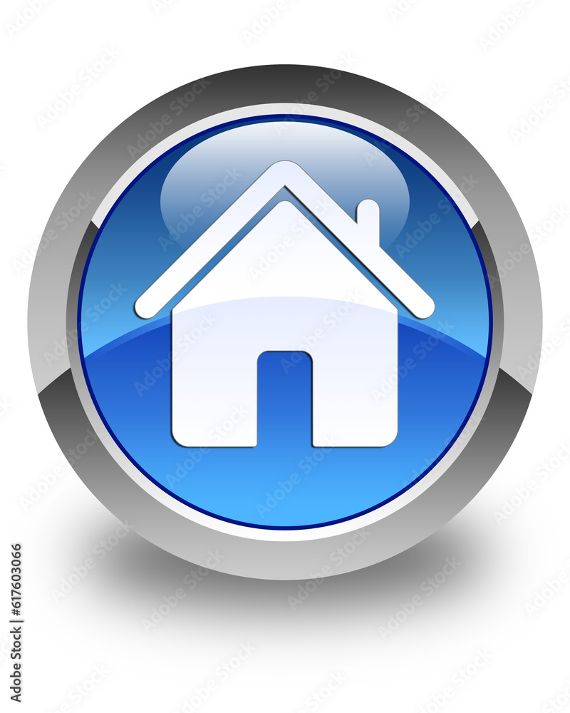Home icon isolated on glossy blue round button abstract illustration Home icon isolated on glossy blue round button abstract illustration
