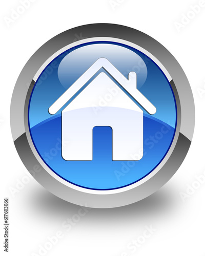 Home icon isolated on glossy blue round button abstract illustration