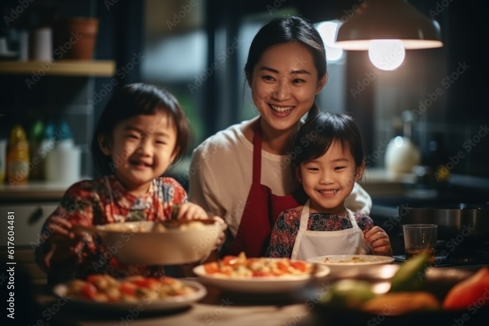 Asian family cooking in kitchen at home Cropped view of smiling mother and son standing at cooking counter preparing ingredients for dinner happy family activities together Asian family cooking in kitchen at home Cropped view of smiling mother and son standing at cooking counter preparing ingredients for dinner happy family activities together