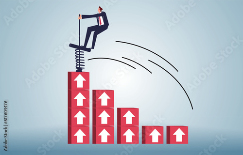Rapid business or professional growth and development, efficiency, shortcuts or vocational skills advantages, businessmen using springs to jump from the lowest out to the highest in an instant