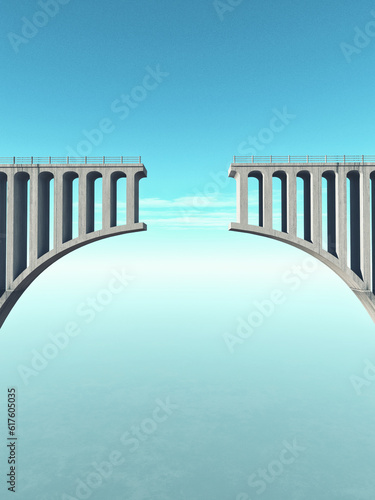 A gap in the concrete bridge as a symbol of risk and danger. This is a 3d render illustration © Designpics