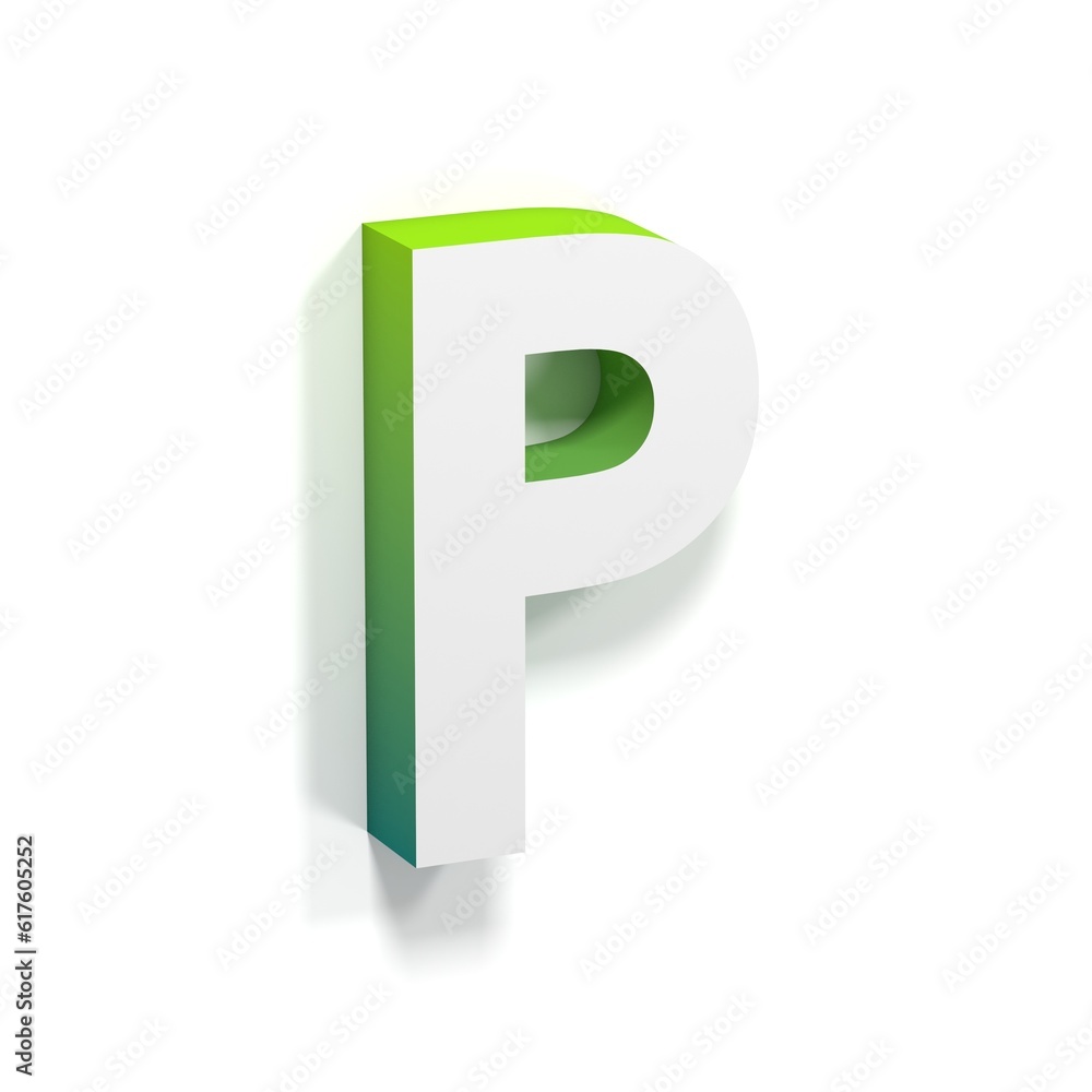 Green gradient and soft shadow font. Letter P. 3D render illustration isolated on white background Green gradient and soft shadow font. Letter P. 3D render illustration isolated on white background