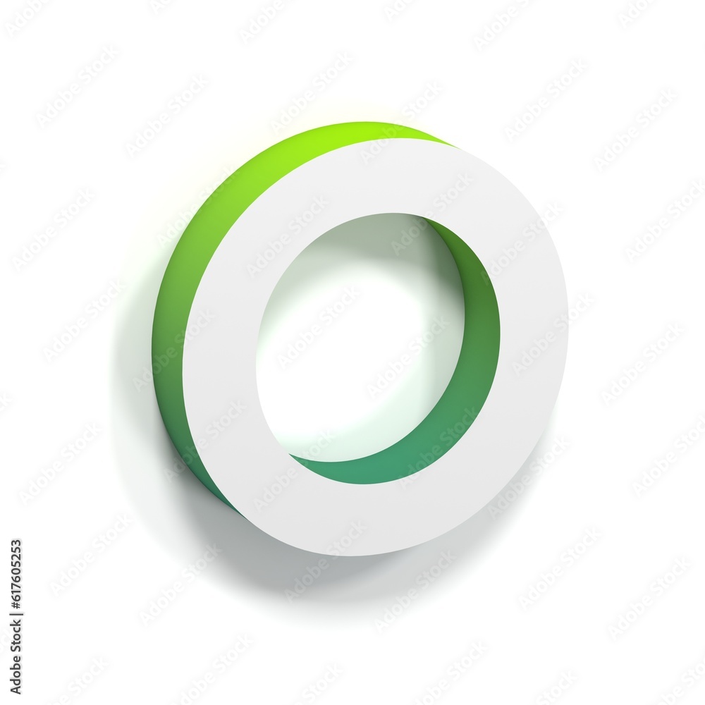 Green gradient and soft shadow font. Letter O. 3D render illustration isolated on white background Green gradient and soft shadow font. Letter O. 3D render illustration isolated on white background