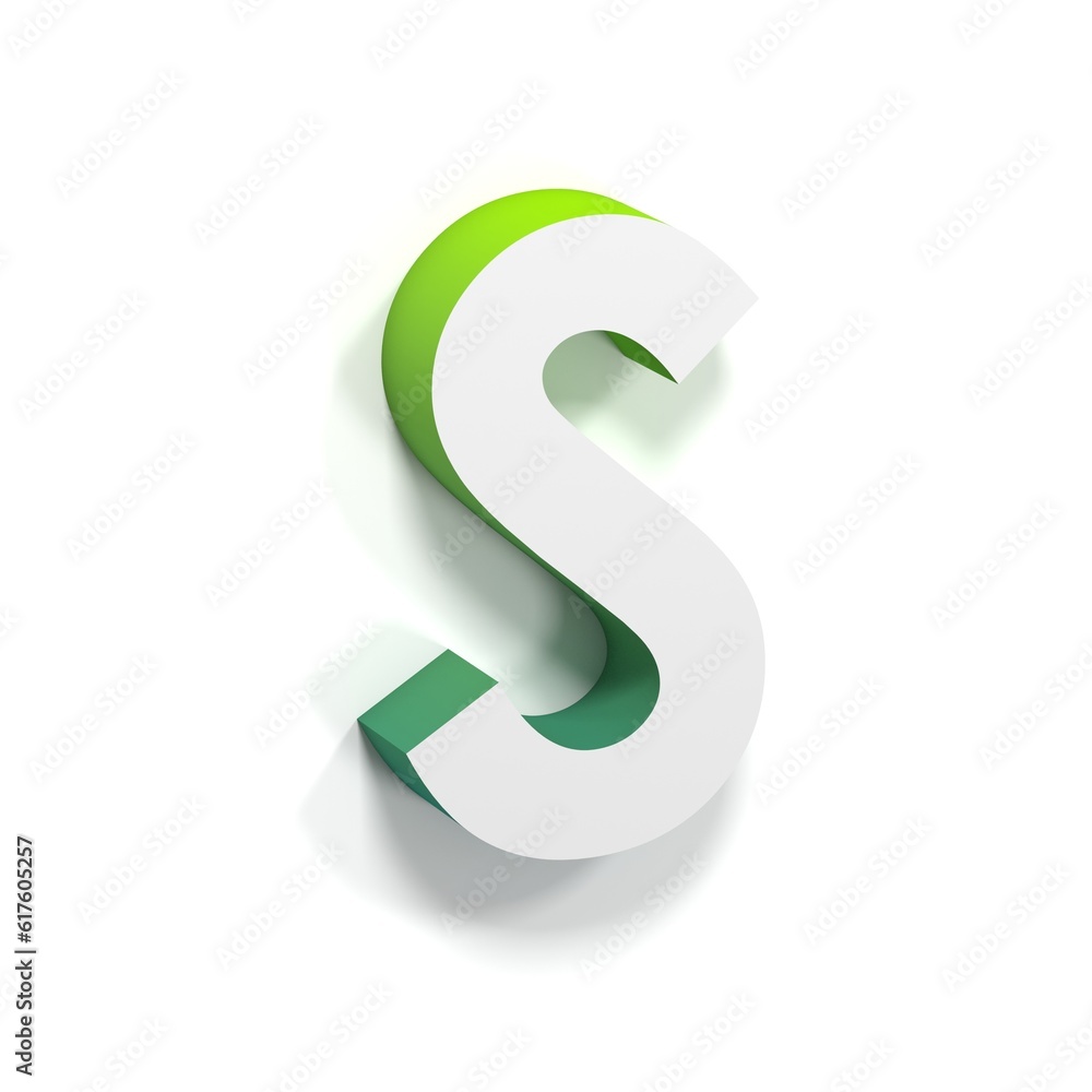 Green gradient and soft shadow font. Letter S. 3D render illustration isolated on white background Green gradient and soft shadow font. Letter S. 3D render illustration isolated on white background