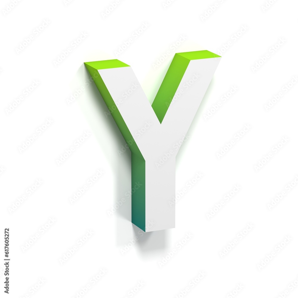 Green gradient and soft shadow font. Letter Y. 3D render illustration isolated on white background Green gradient and soft shadow font. Letter Y. 3D render illustration isolated on white background