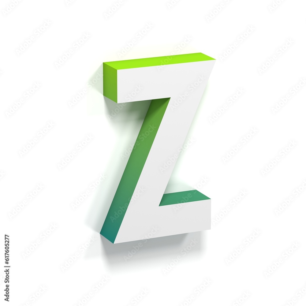 Green gradient and soft shadow font. Letter Z. 3D render illustration isolated on white background Green gradient and soft shadow font. Letter Z. 3D render illustration isolated on white background