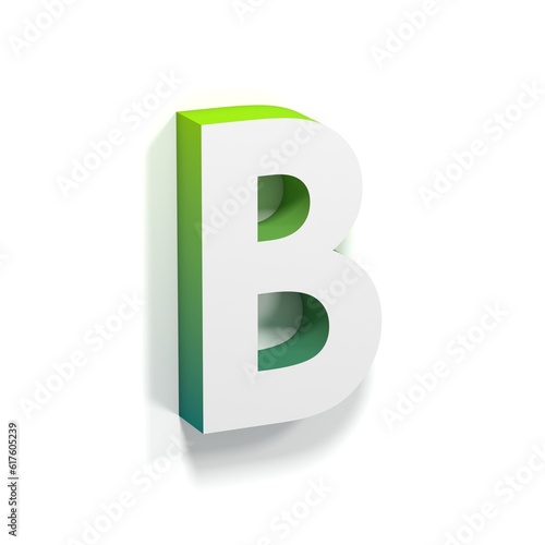 Green gradient and soft shadow font. Letter B. 3D render illustration isolated on white background
