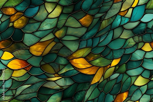 stained glass photo realistic green and yellow hue, Generative IA