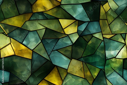 stained glass photo realistic green and yellow hue, Generative IA