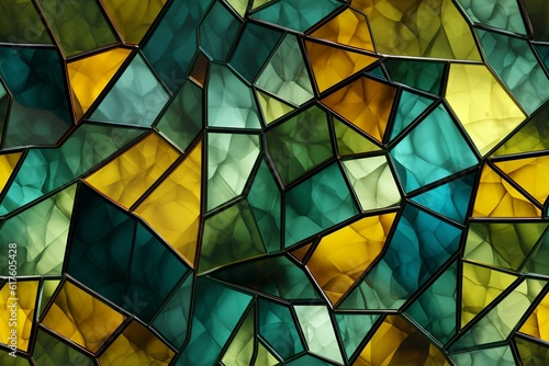 stained glass photo realistic green and yellow hue, Generative IA