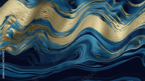 Blue and gold liquid watercolor paint marble background abstract texture backdrop design. Light blue azure tones with golden, Paint marble texture. Alcohol ink colors. Generative ai photo