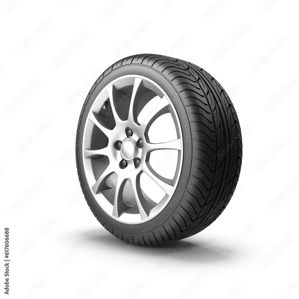 Car Wheel 3d rendering isolated on white background