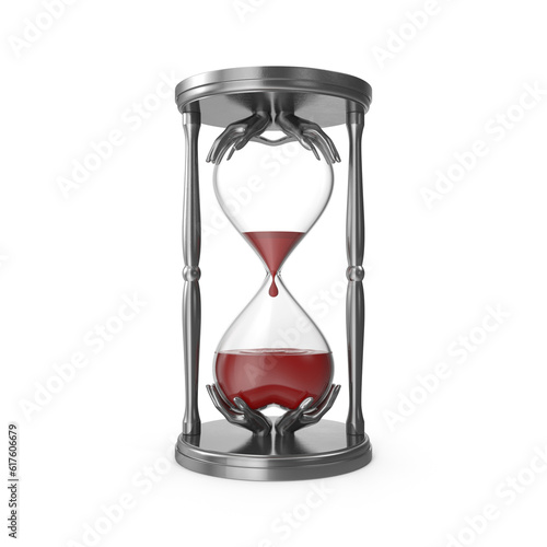 Hourglass 3d rendering with red liquid instead sand isolated on white background