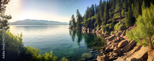 Flathead Lake in Montana, panoramic nature, and scenes with river photo