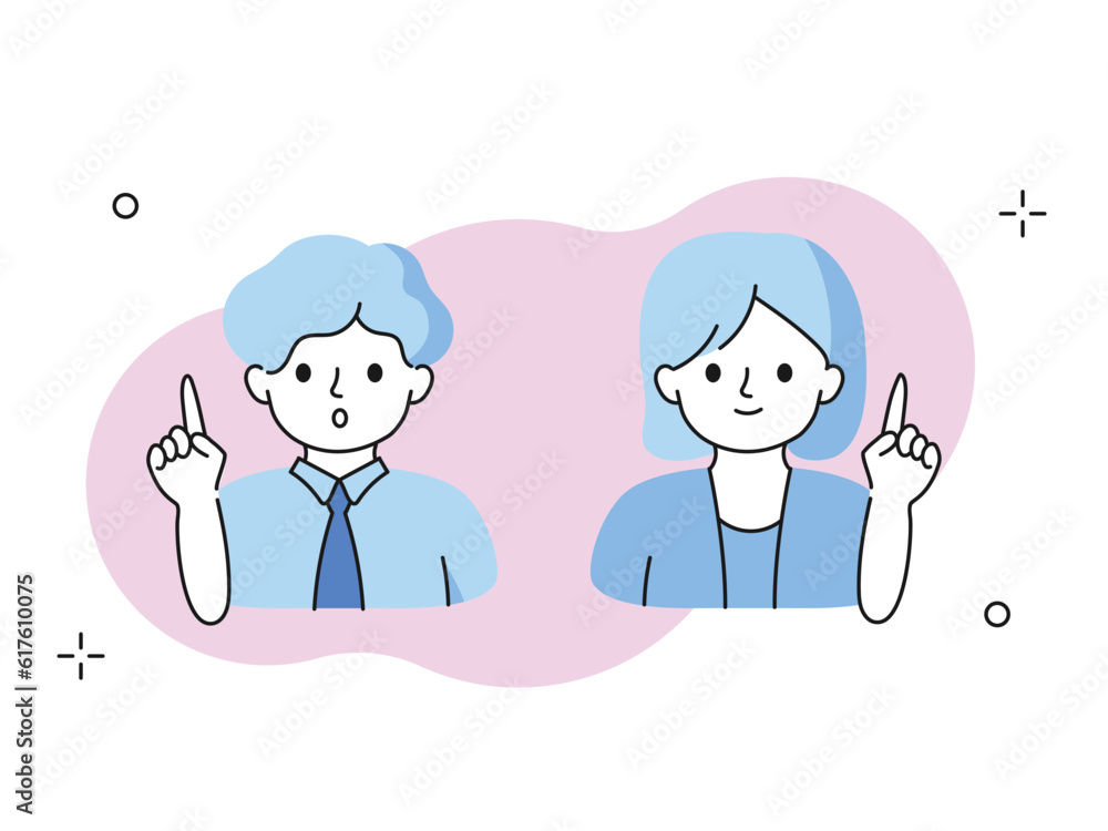 Avatar set. Man and woman characters suggesting ideas. Simple vector illustrations. Avatar set. Man and woman characters suggesting ideas. Simple vector illustrations.