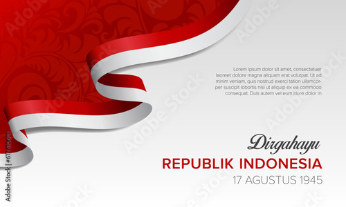 Indonesia Independence Day background with red and white ribbon. Vector illustration of Indonesia Independence Day celebration.