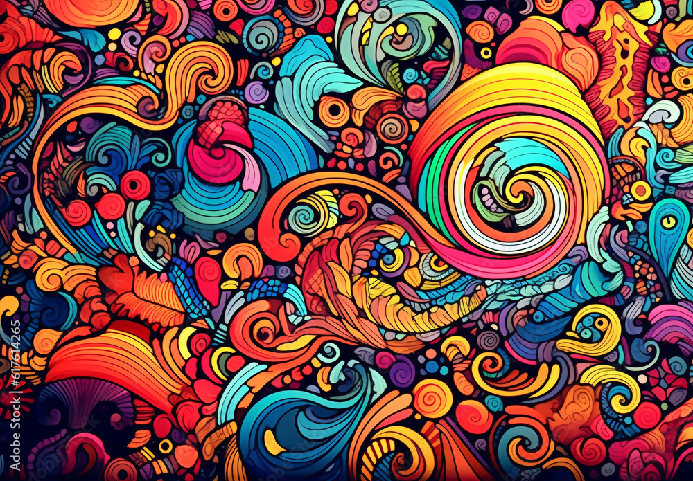 doodle style lines evoke the mesmerizing patterns of rolling sea waves or vibrant clouds in the colorful sky, creating a captivating visual experience. Generative AI. doodle style lines evoke the mesmerizing patterns of rolling sea waves or vibrant clouds in the colorful sky, creating a captivating visual experience. Generative AI.