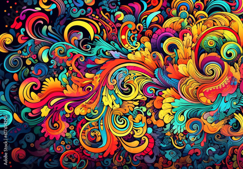 doodle style lines evoke the mesmerizing patterns of rolling sea waves or vibrant clouds in the colorful sky, creating a captivating visual experience. Generative AI.
