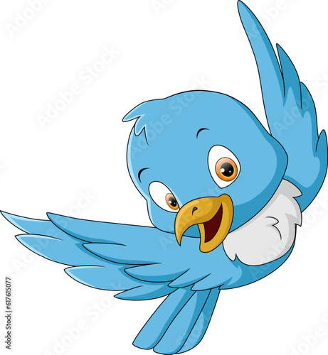 Cute happy blue bird cartoon flying