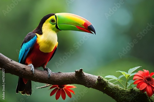 Keel-billed Toucan sitting on branch of  tree generated by AI tool © Muhammad