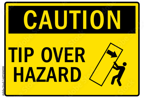Tip over hazard sign and labels