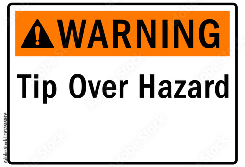 Tip over hazard sign and labels