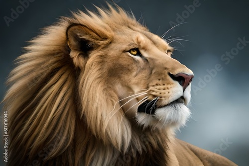 Powerful male king lion with dark back ground  generated by AI tool