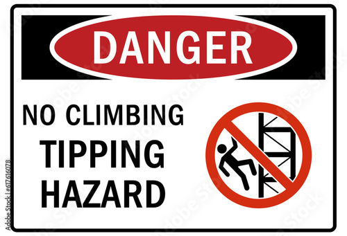 Tip over hazard sign and labels