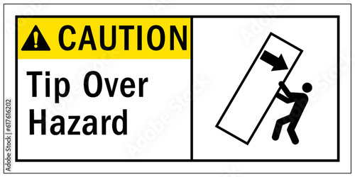 Tip over hazard sign and labels