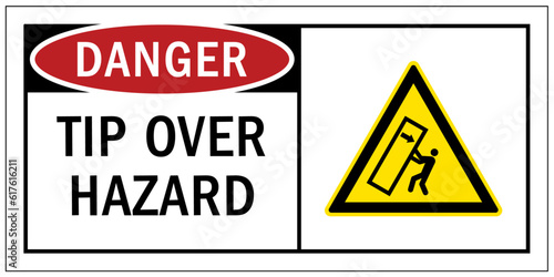 Tip over hazard sign and labels